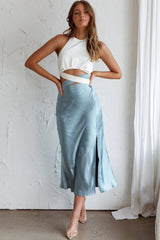 Social Butterfly Cut-Out Waist Midi Dress Teal