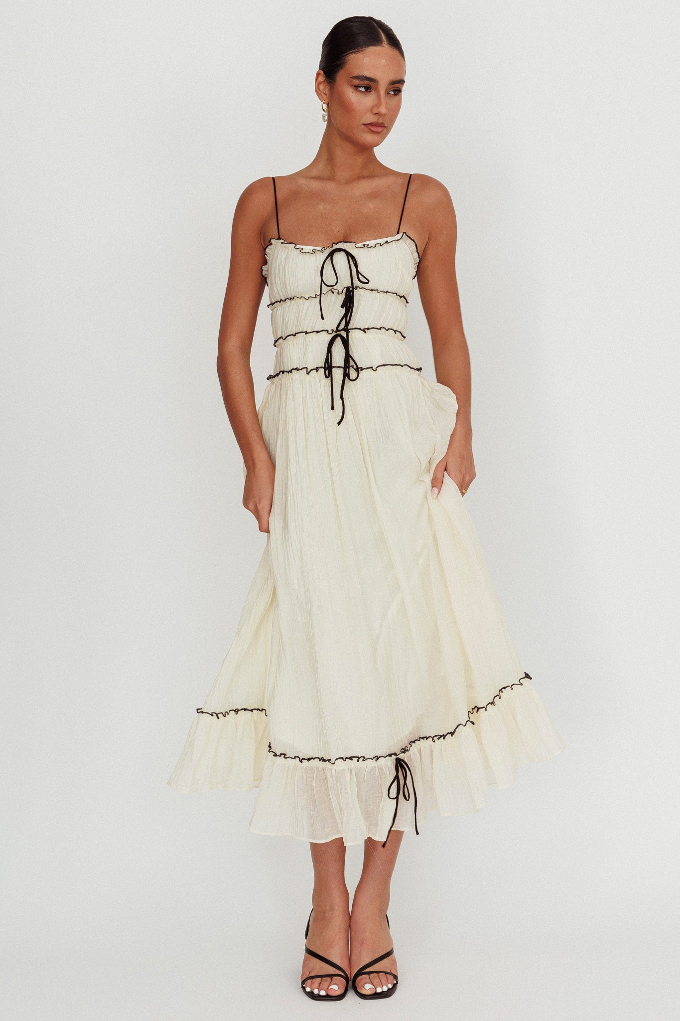 Maidens Tie Accent Maxi Dress Cream